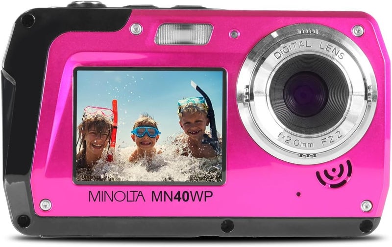 Minolta MN40WP 48MP Waterproof Digital Camera – Dual LCD Screens, 2.7K QHD Video, 16x Digital Zoom, Anti-Shake, Face Detection, 10ft Waterproof (Pink) - Image 2